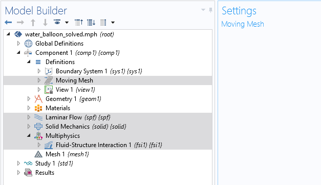 COMSOL Multiphysics中的“移動(dòng)網(wǎng)格”設(shè)置的屏幕截圖。